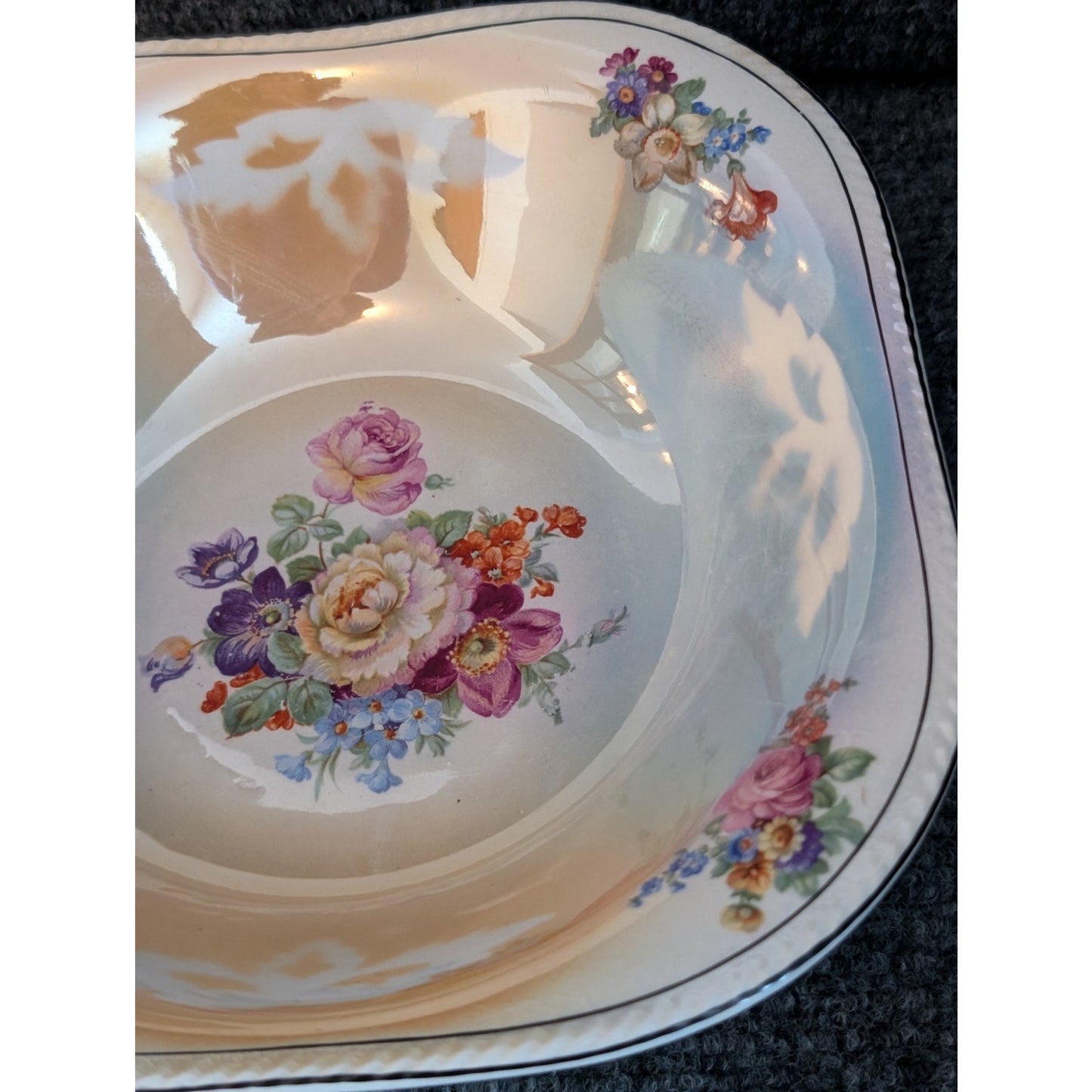 Vintage Crown Ivory Large Serving Bowl Floral Design Japan 11 30