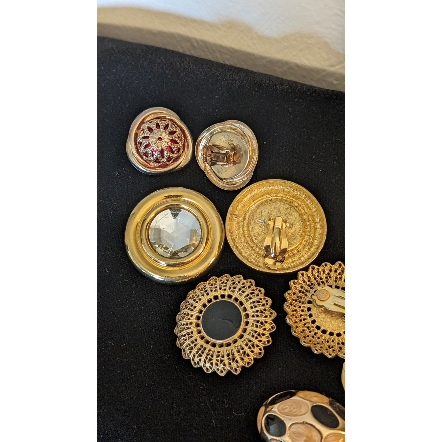 Vintage Five Pair Substantial Clip On Gold Tone Metal Earring Lot