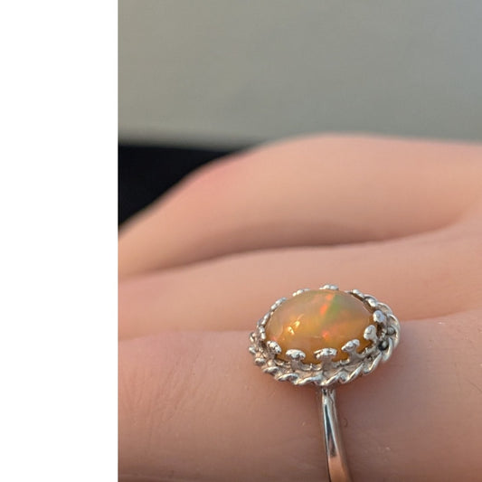 925 Sterling Silver Lab Created Orange Opal Ring Size 5.75