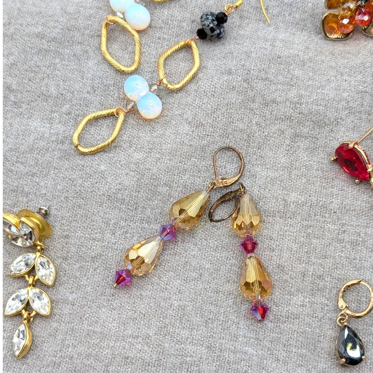 Lot of 14 Pair Crystal Rhinestone Gold Tone Earrings for Pierced Ears
