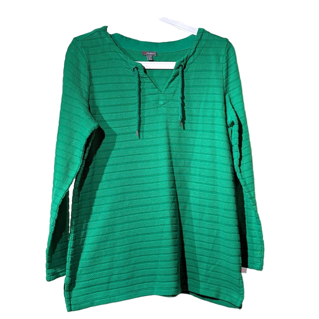 Talbots Green Textured Cotton Pullover V-Neck Tie Top Womens Sz S