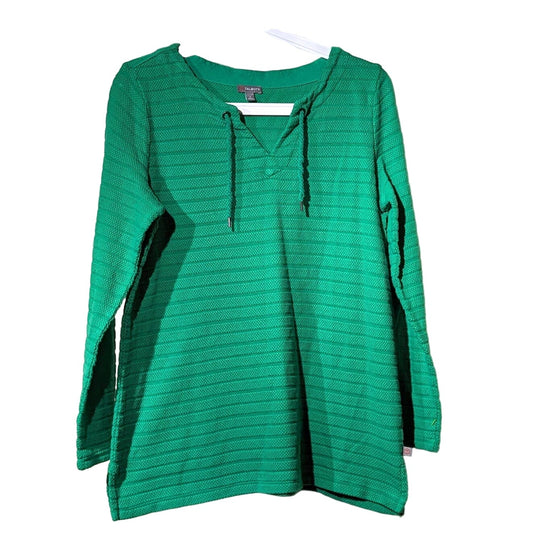 Talbots Green Textured Cotton Pullover V-Neck Tie Top Womens Sz S
