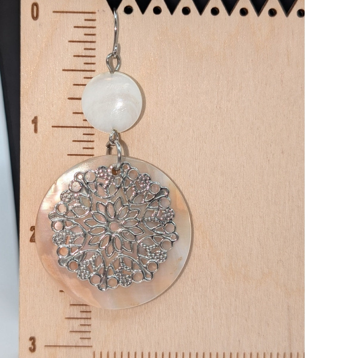 Vintage MCM Mother of Pearl 17" Necklace & Dangle Earring Jewelry Set