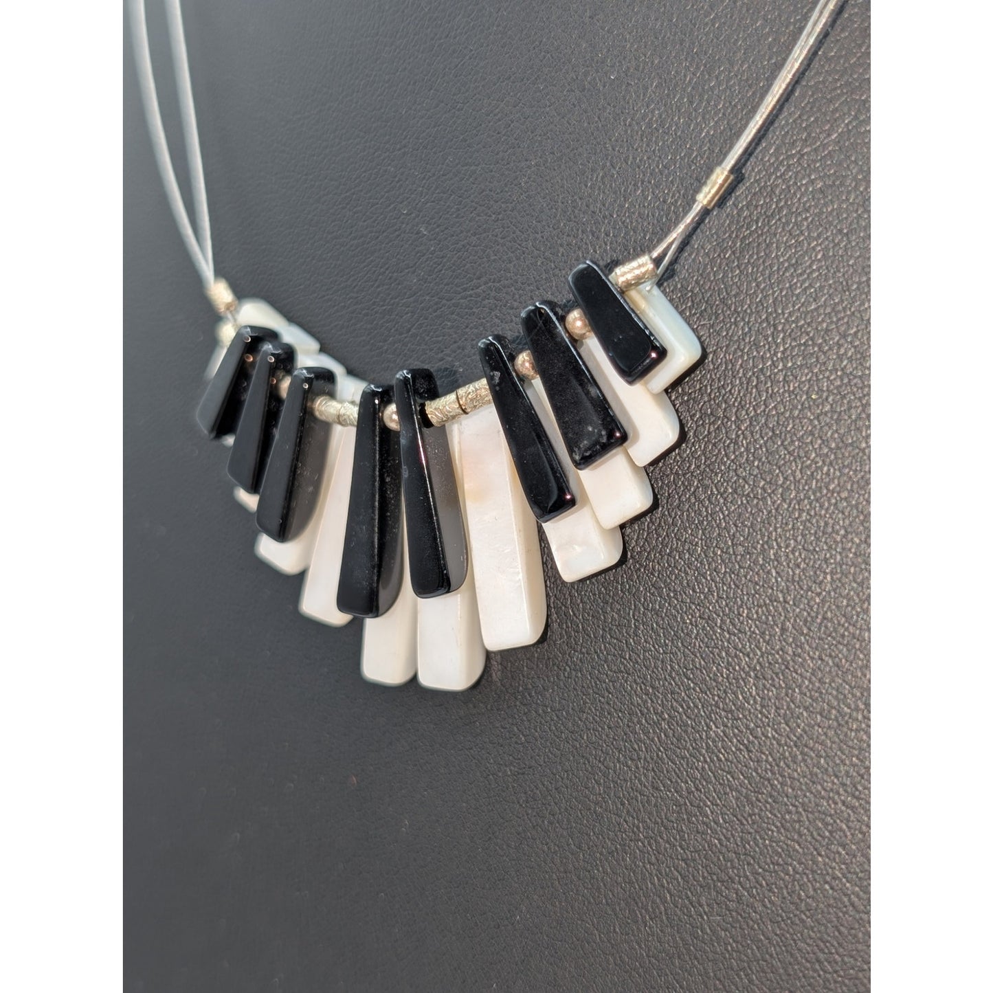 'Piano Key' Black & White Beaded Strung on Wire 18.5"-20" Necklace