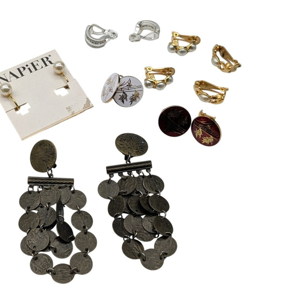 Lot of Nine Pair Vintage Clip On Screw Back Earrings