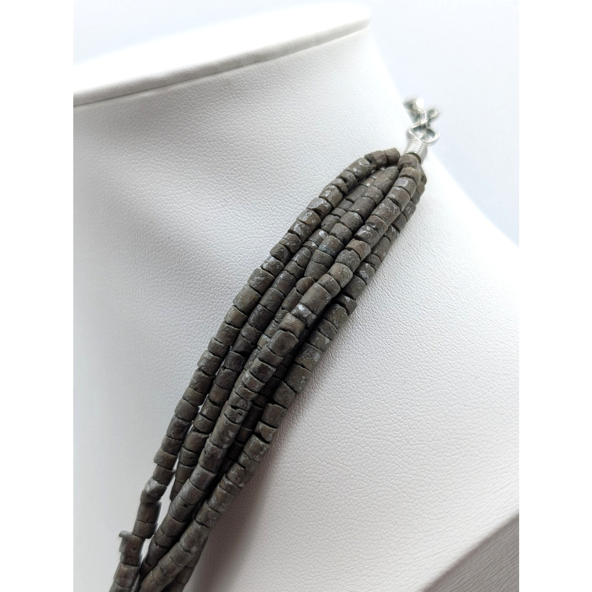 Gray Multi Strand Glass Shell & Acrylic Bead 24" Statement Necklace