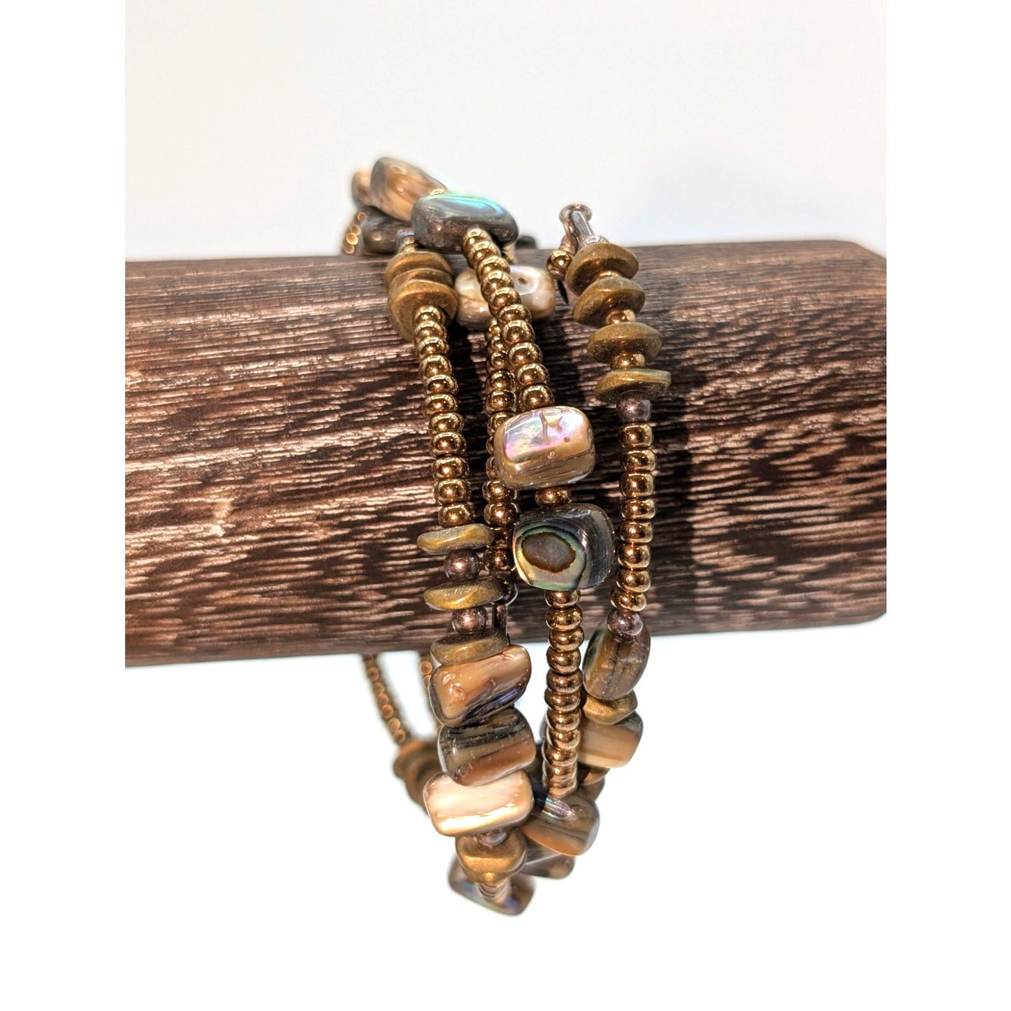 Silpada Designs Retired Bronze Abalone Shell Glass Brass Seed Bead Bracelet