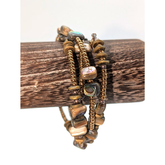 Silpada Designs Retired Bronze Abalone Shell Glass Brass Seed Bead Bracelet