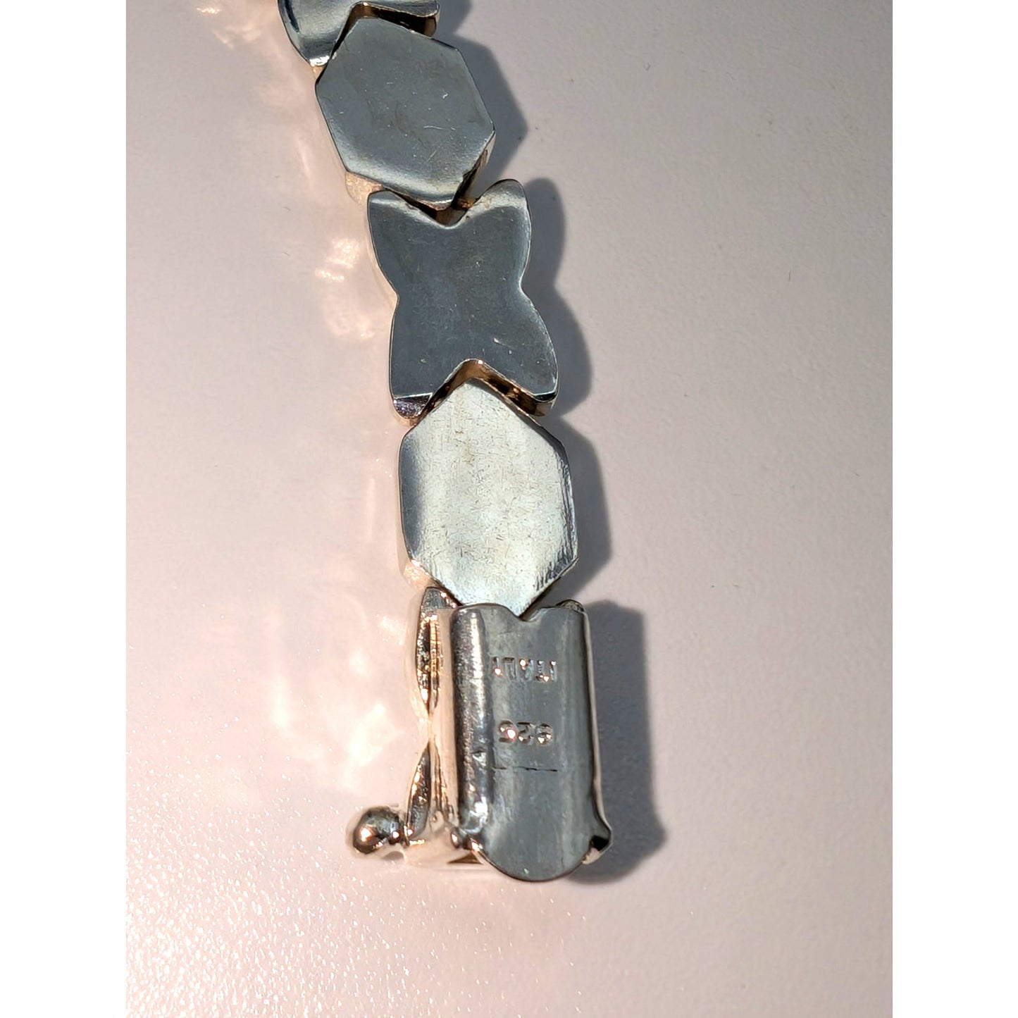 VTG Marked 925 Italy Sterling Polished X & O Link Slide In Clasp Safety Bracelet