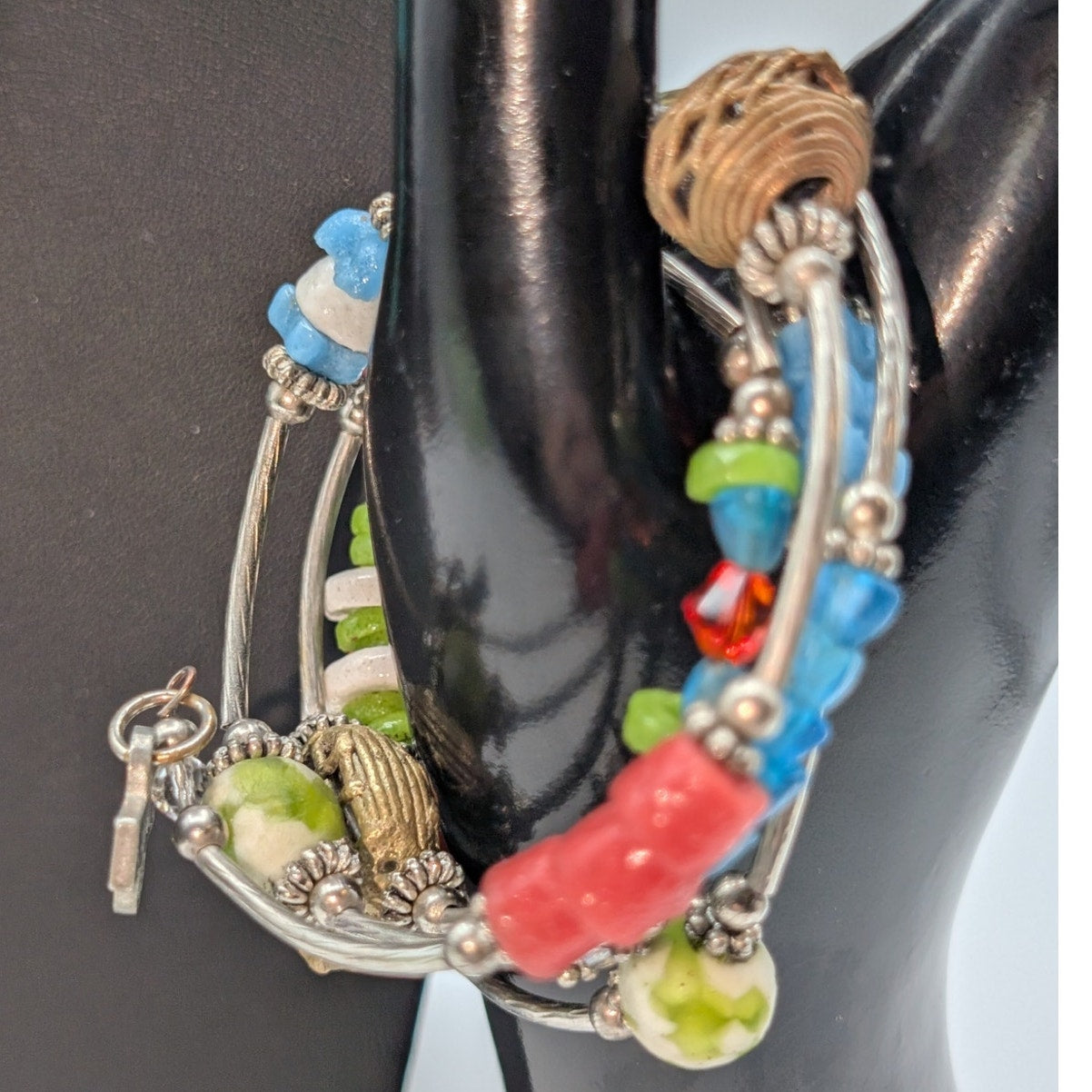 Howlite Multi-Color Beaded Dangling Crosses Necklace & Kairos Wire Wrap Bracelet