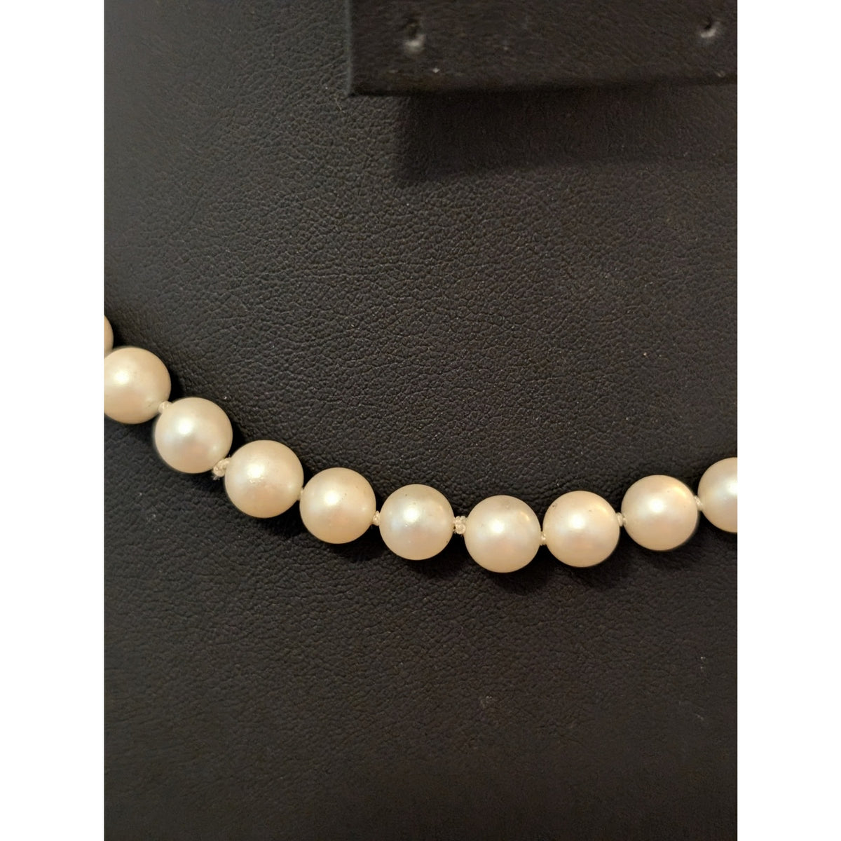 Vintage Sterling Silver Clasp Hand Knotted 12mm Faux Pearl 15.5" Necklace