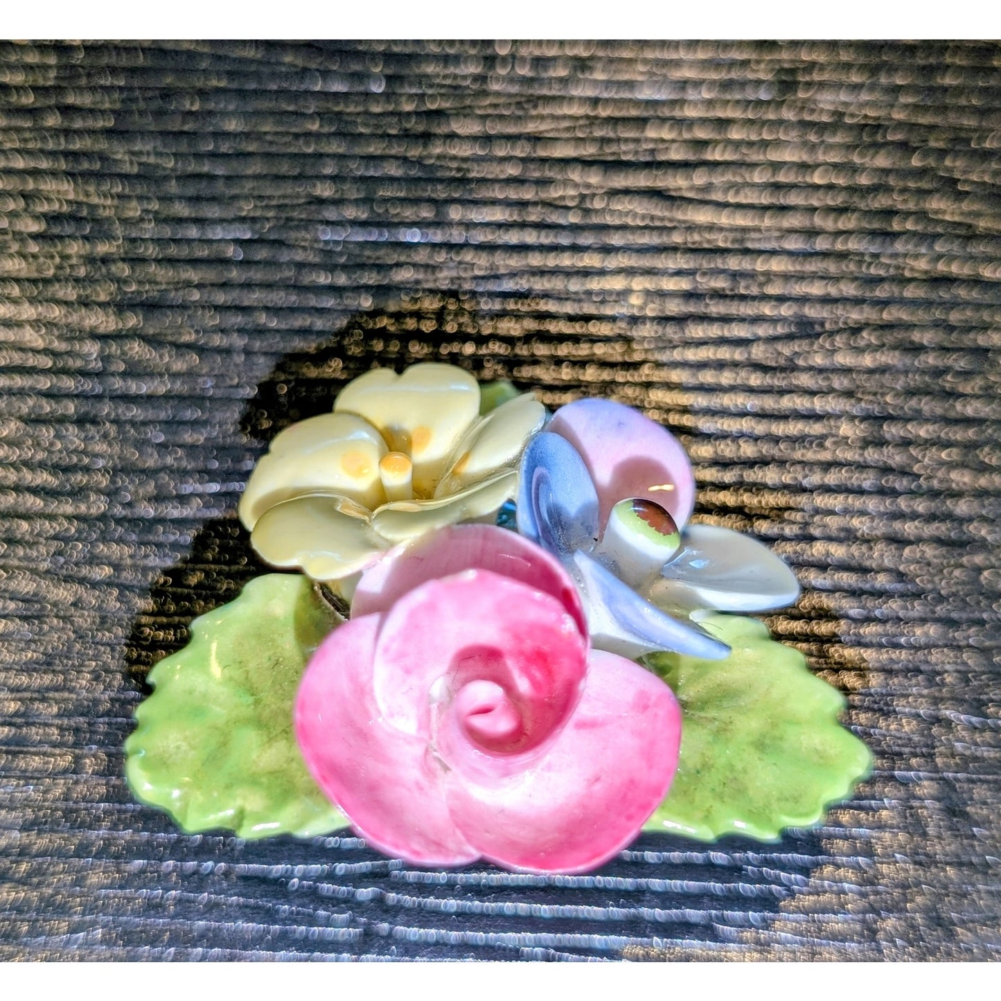 CARA Vintage China Staffordshire Made in England Three Flower Brooch
