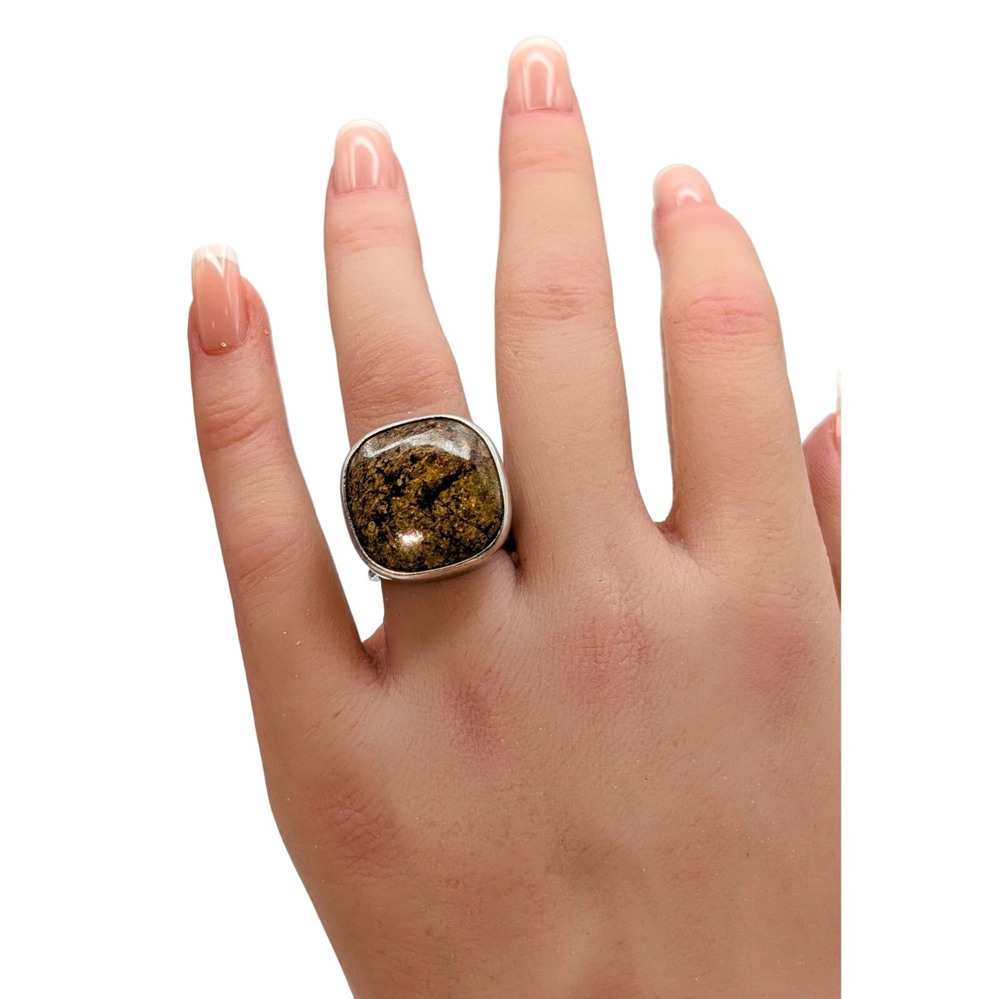Silpada 925 Sterling Silver Wide Band Bronzite Stone Ring Size 5 - 1.4g
