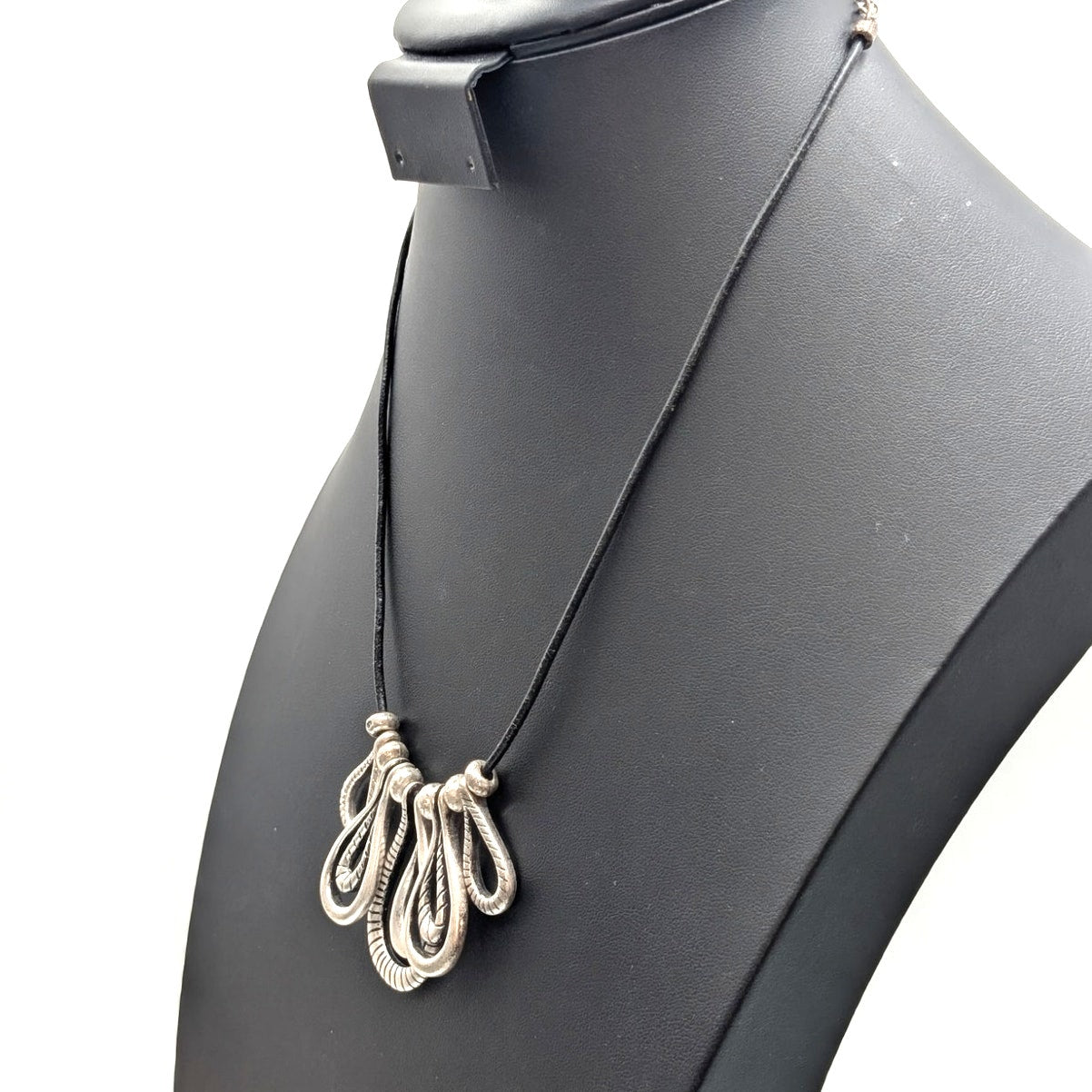 Chico's Silver Tone Corded Loopy Dangle Beaded 16"-20" Necklace