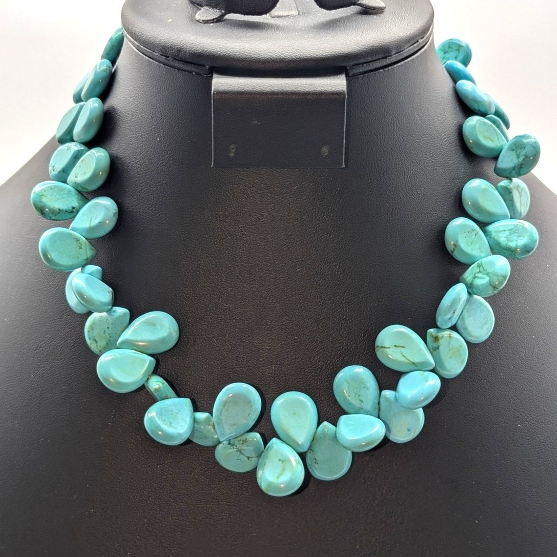 Blue Teardrop Petal Stone Bead Choker 17.5" Necklace