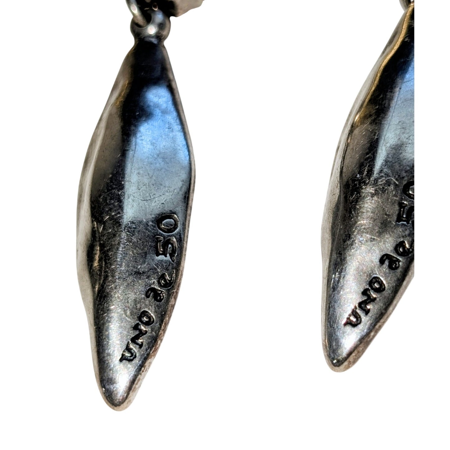 Uno de 50 Blue Swarovski Marquis Crystal Dangle Earrings (One Crystal Chipped)