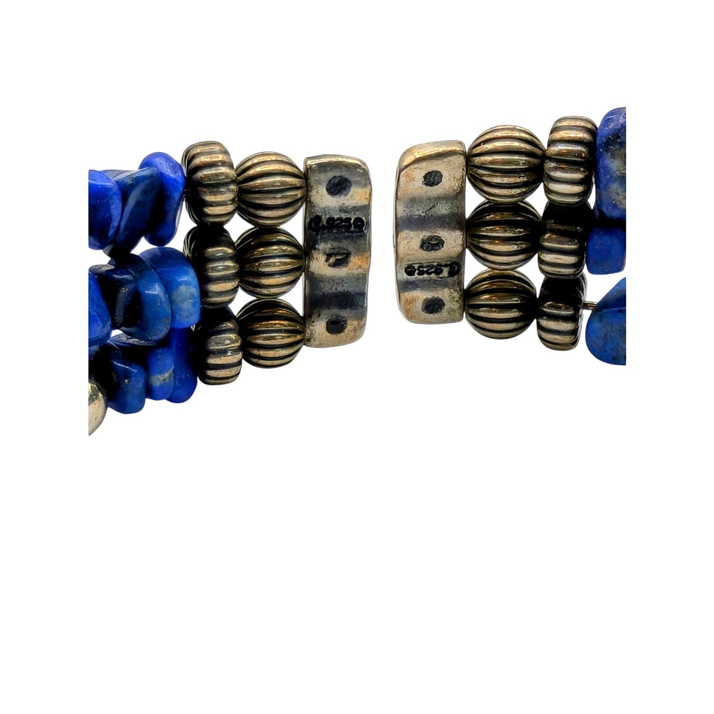 Carolyn Pollack Relios Sterling Lapis Lazuli Bead Nugget Memory Cuff Bracelet