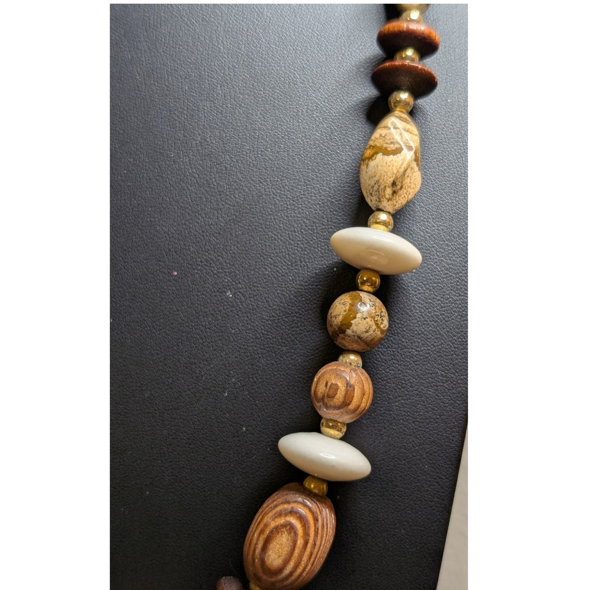 Vintage Wood Jasper Stone Bead 28" Necklace W/ Slide in Clasp.
