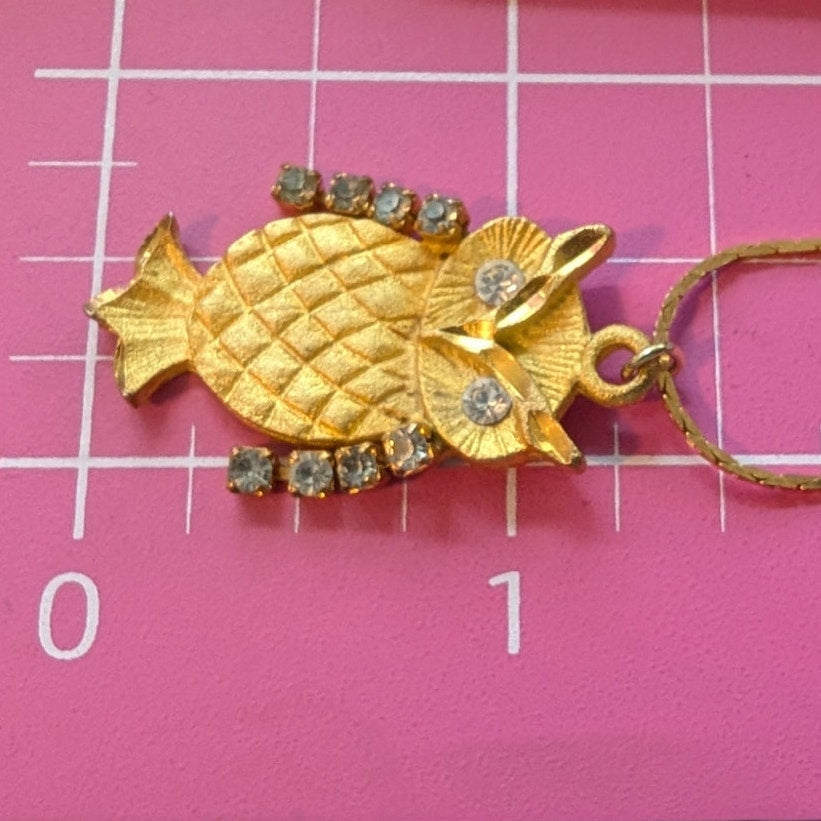 Vintage Gold Tone Articulated Rhinestone Arms Owl 23" Chain Necklace