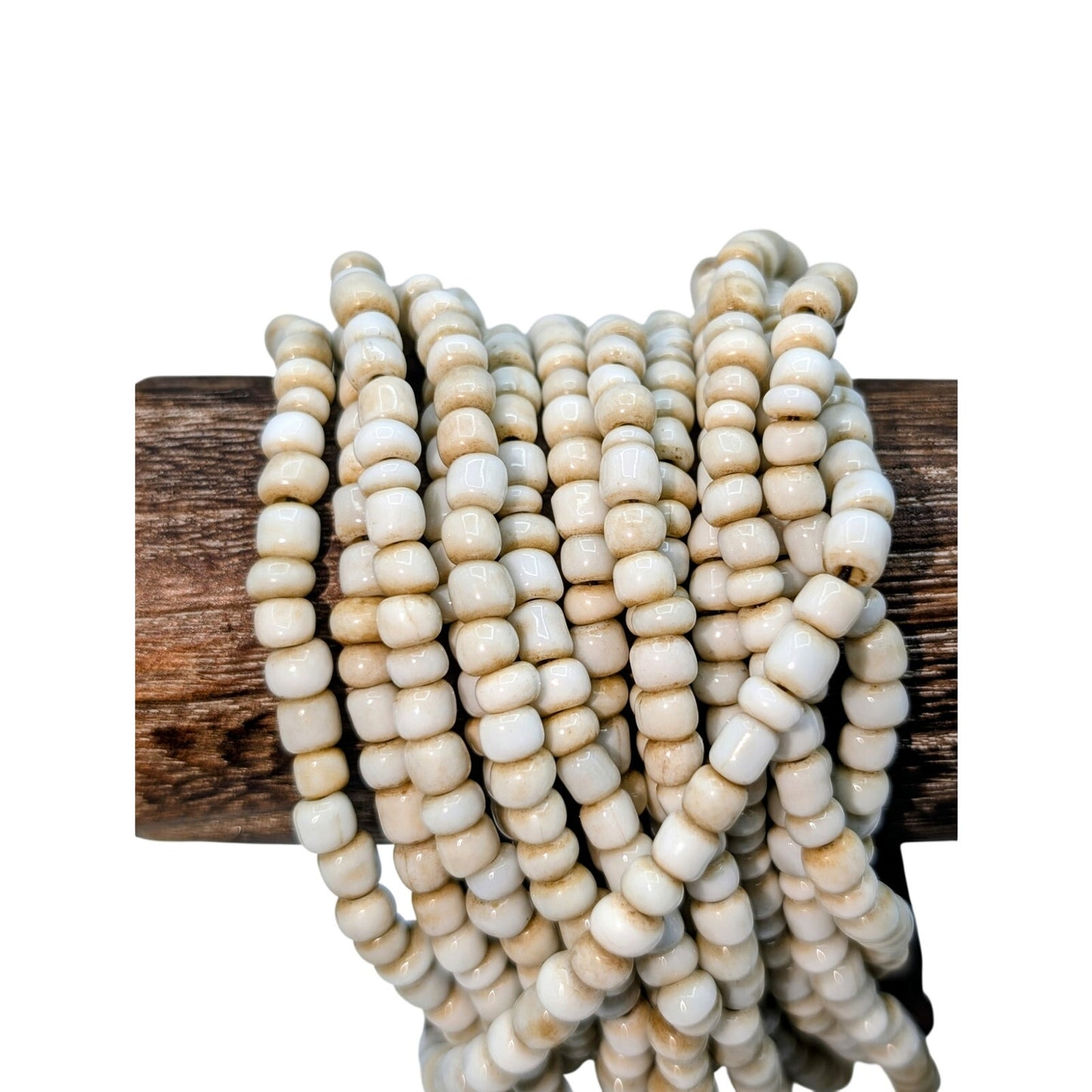 Vintage Gerda Lynggaard Monies Multi-Strand Seed Bead Wood Hook Clasp Bracelet