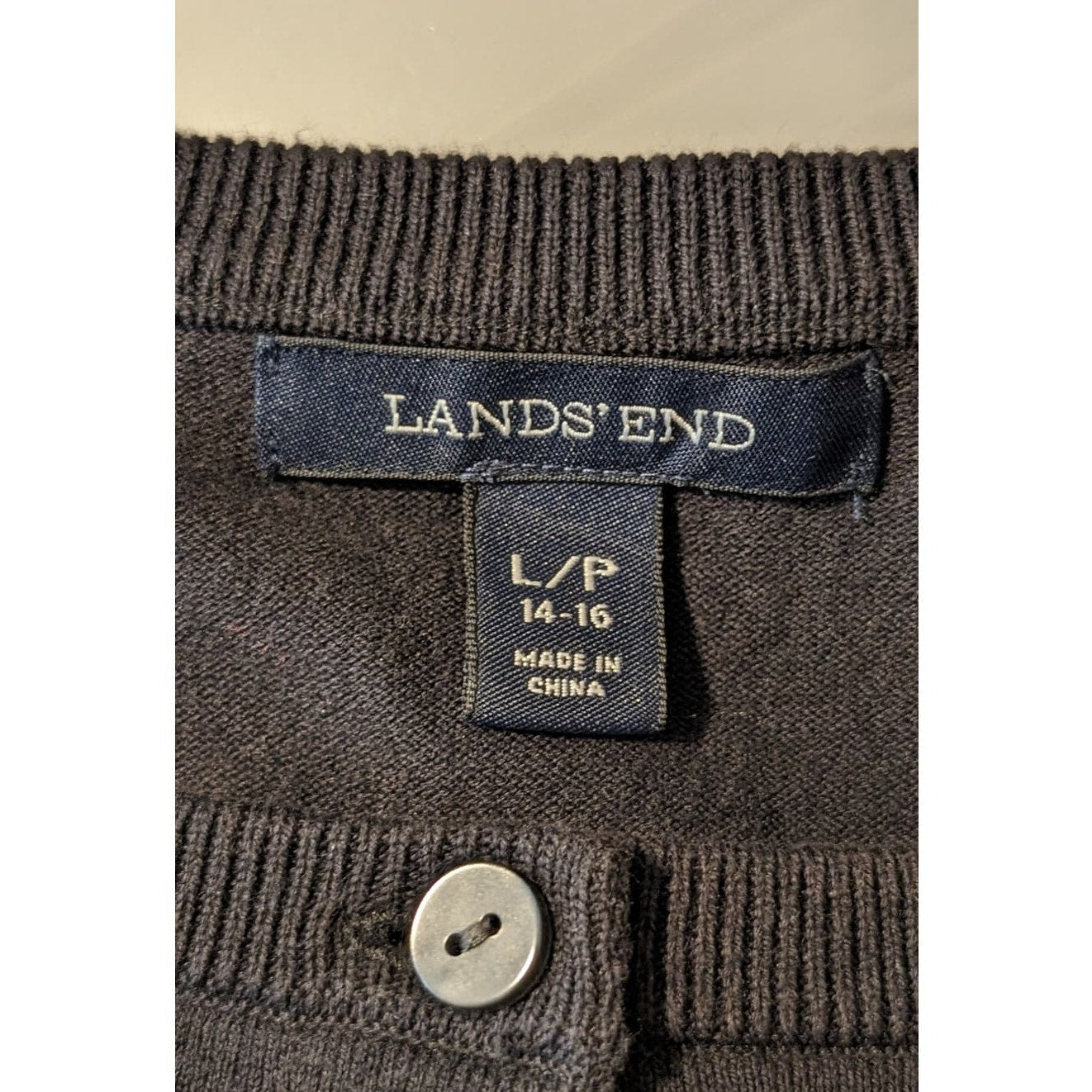 Lands' End Black Closet Staple Button Up Cotton Blend Cardigan Womens Sz L/P