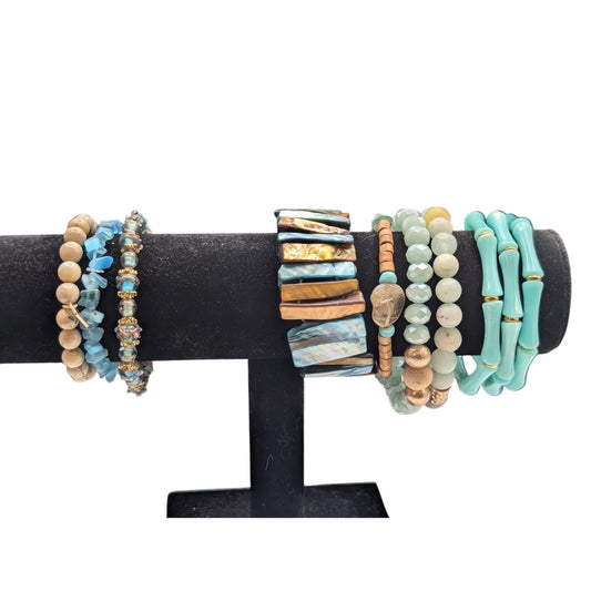 Lot of Ten Aqua Gold Tone Bracelets