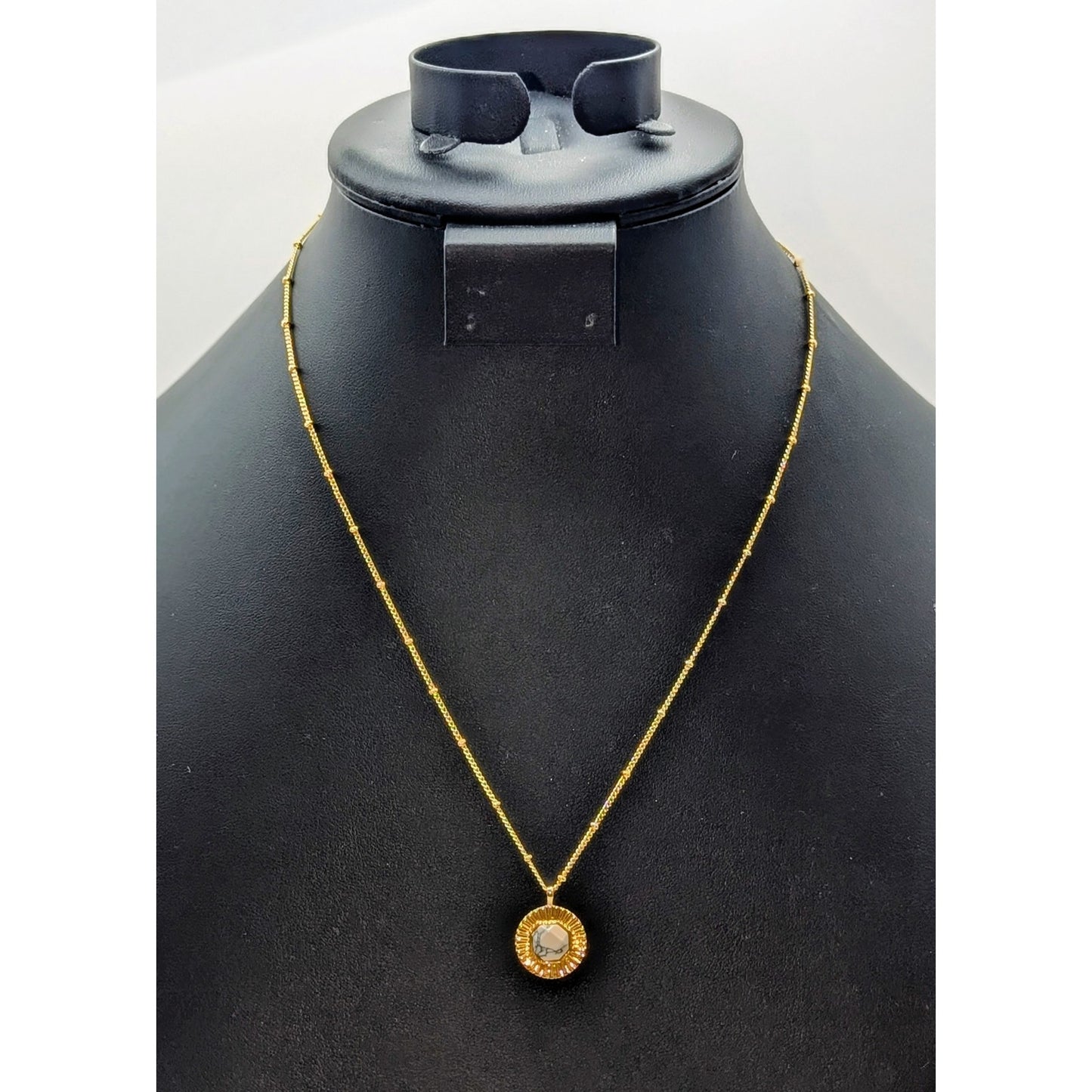 Gorjana Power Gemstone Coin Necklace Howlite Calming Stone 18K GP Necklace