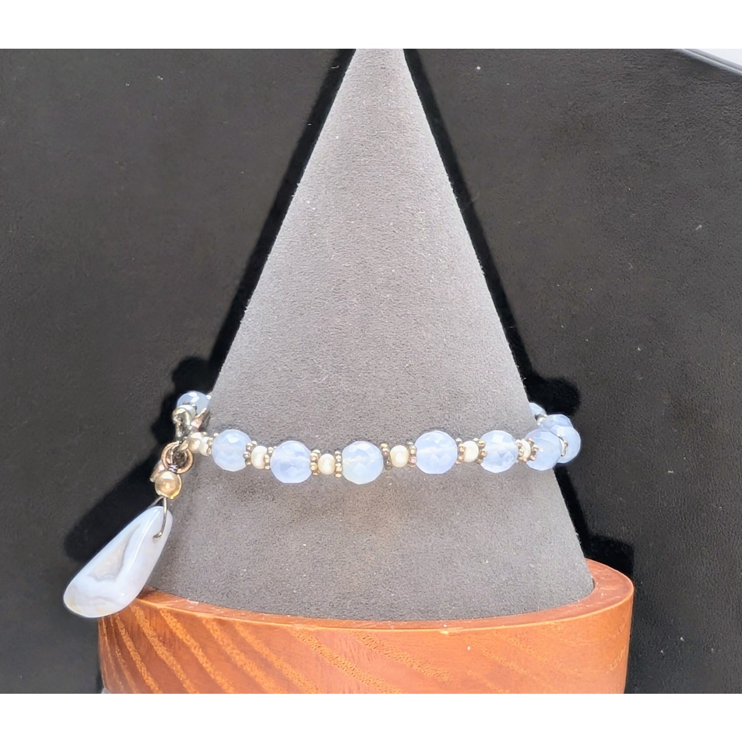 Blue Agate Seed Pearl Beaded Toggle Closure Bracelet