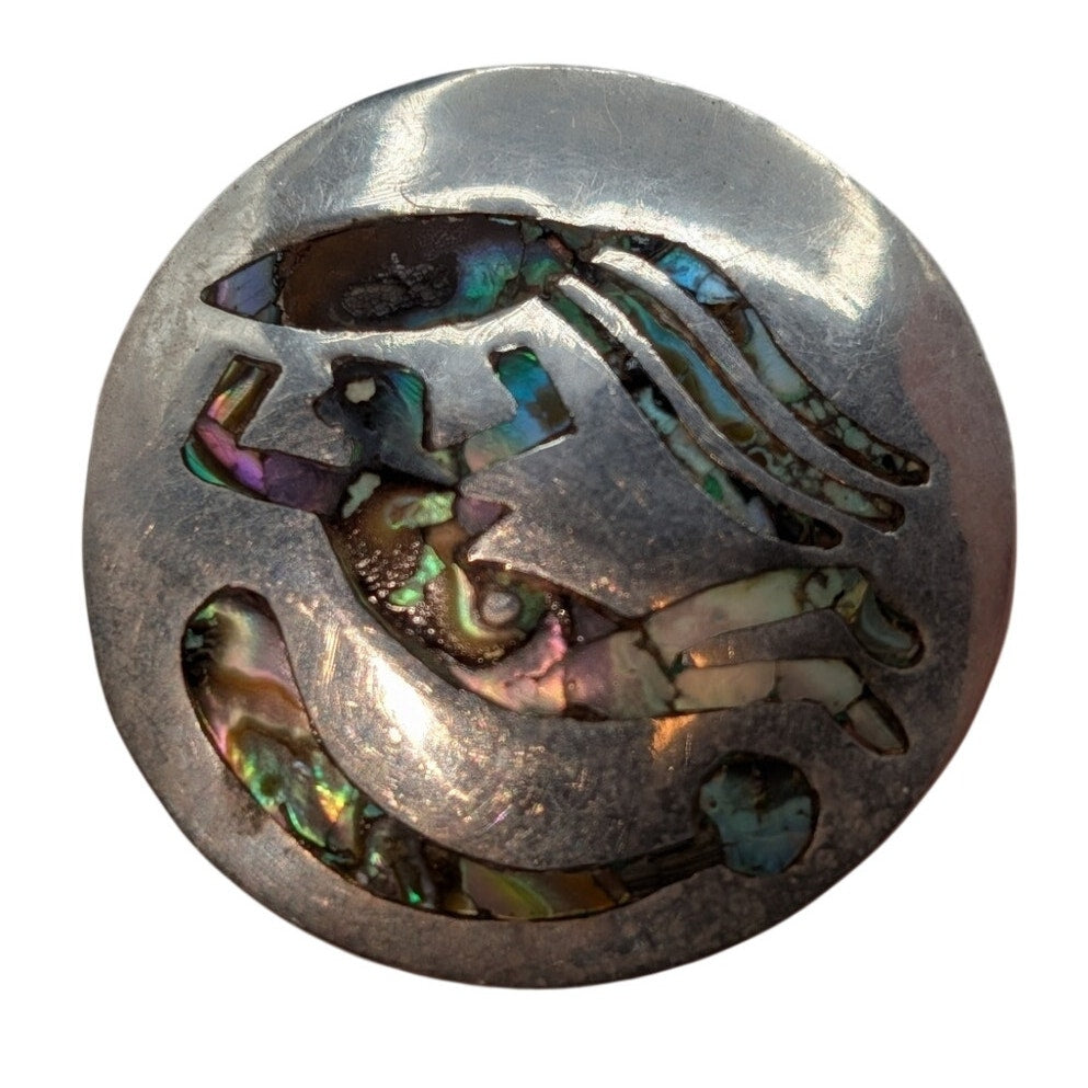 Vintage Taxco 925 Mexican Sterling Silver Abalone Inlay Swimmer Brooch Pin