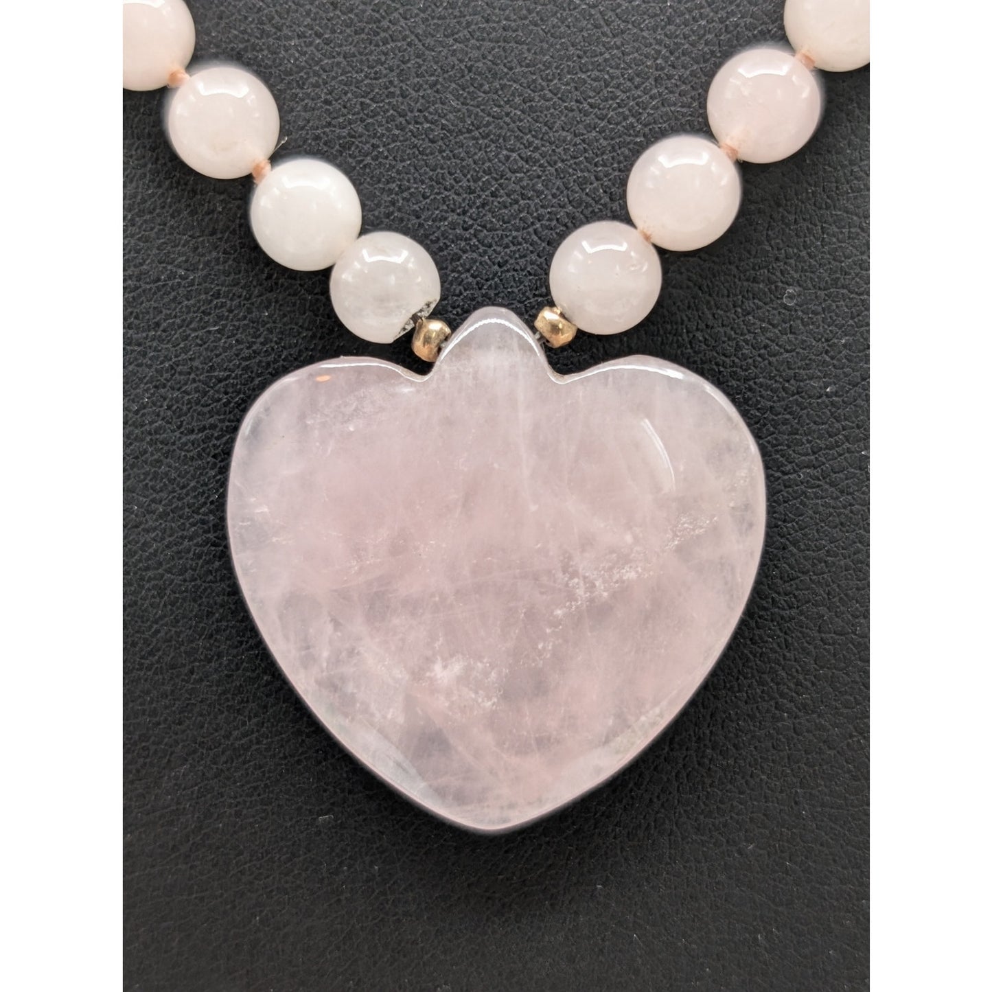 NEEDS RESTRUNG--14K Gold Hong Kong Pink Jadeite Heart Quartz Bead Necklace