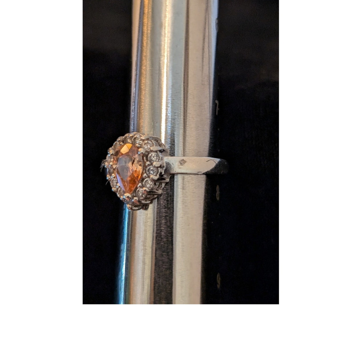 Orange Teardrop Crystal CZ Surround 925 Sterling Ring Size 7.75