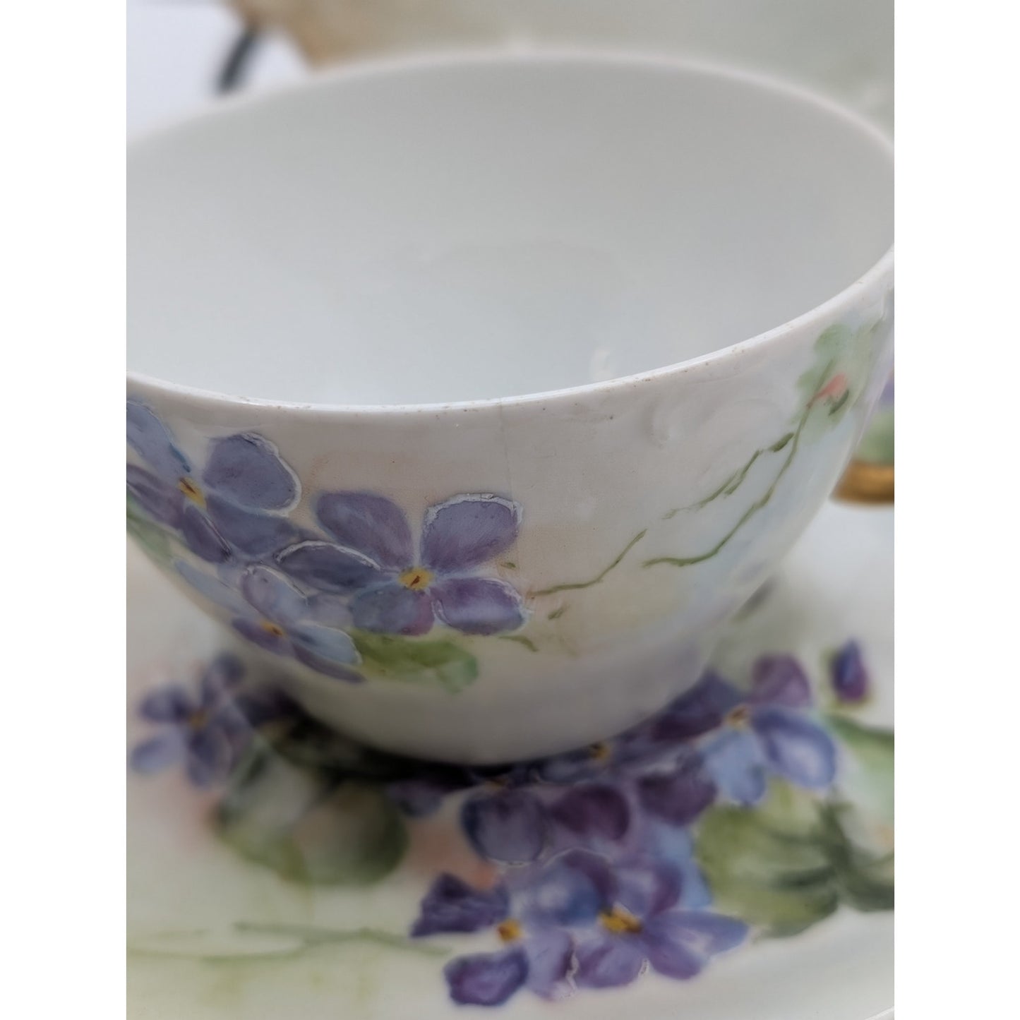 Jpl Jean Pouyat Limoges French Tea Cup And Saucer Purple Violet Flower Gold