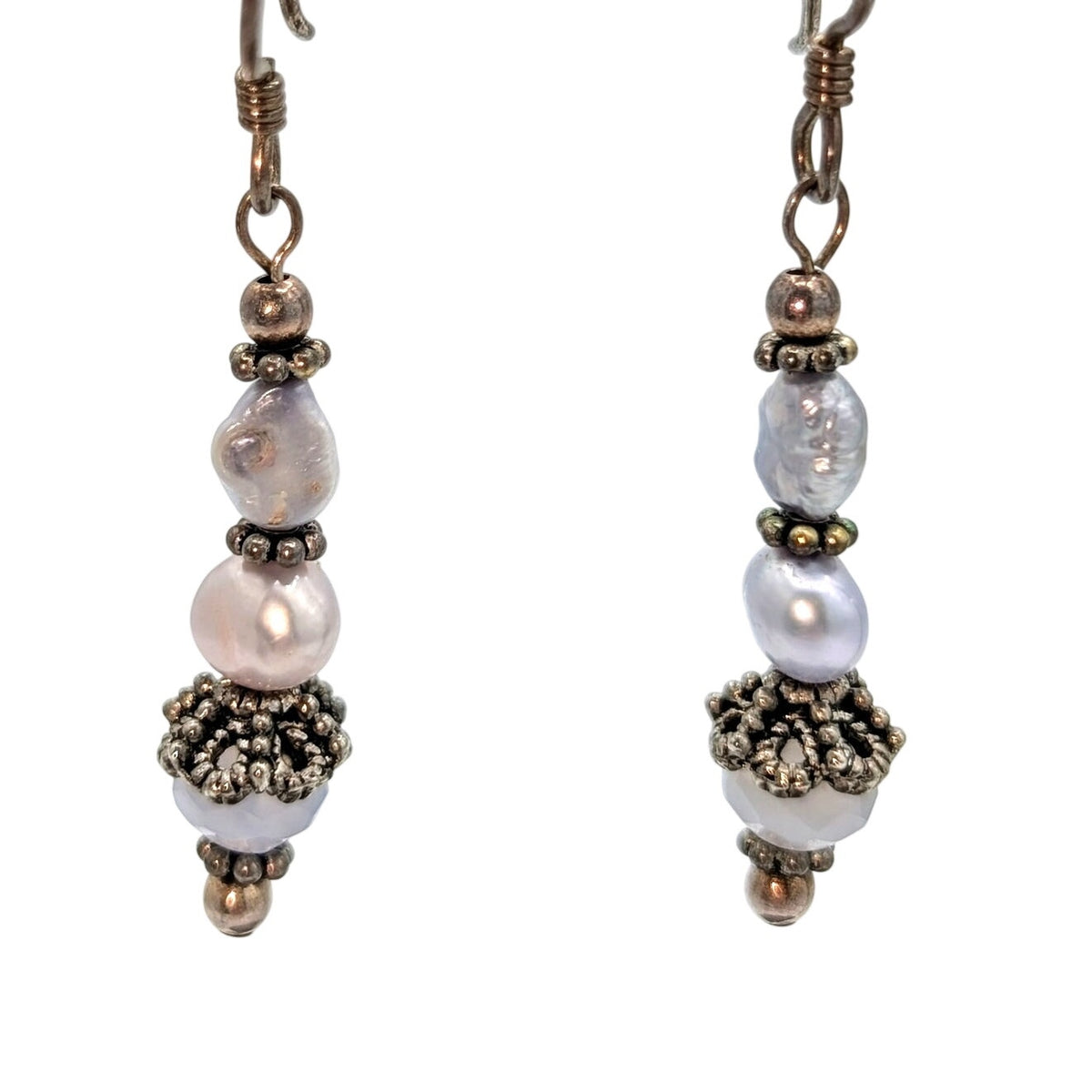 Lavender Pearl Crystal Silver Tone Dangle Earrings