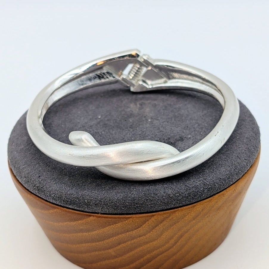 Brushed Satin Finish Silver Tone Knotted Hinged Closure Bangle Bracelet
