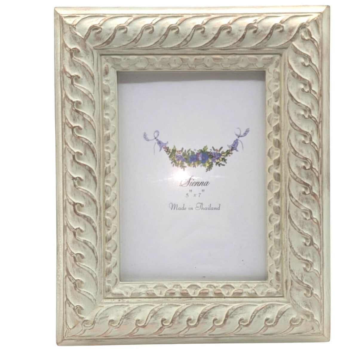 Vintage Carved Cream Gilded 5" X 7" Frame Under Glass