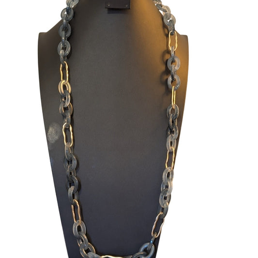 Blue Gray Ombre Gold Tone Chain Link 38"-41" Necklace