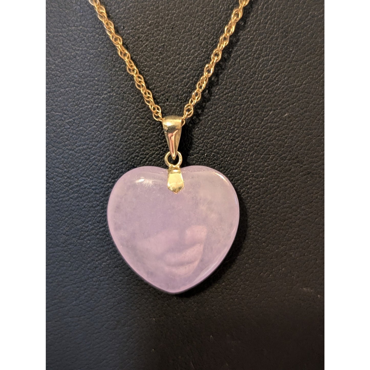 Lavender Jade Heart 14k Yellow Gold Pendant 18" Rope Chain Necklace