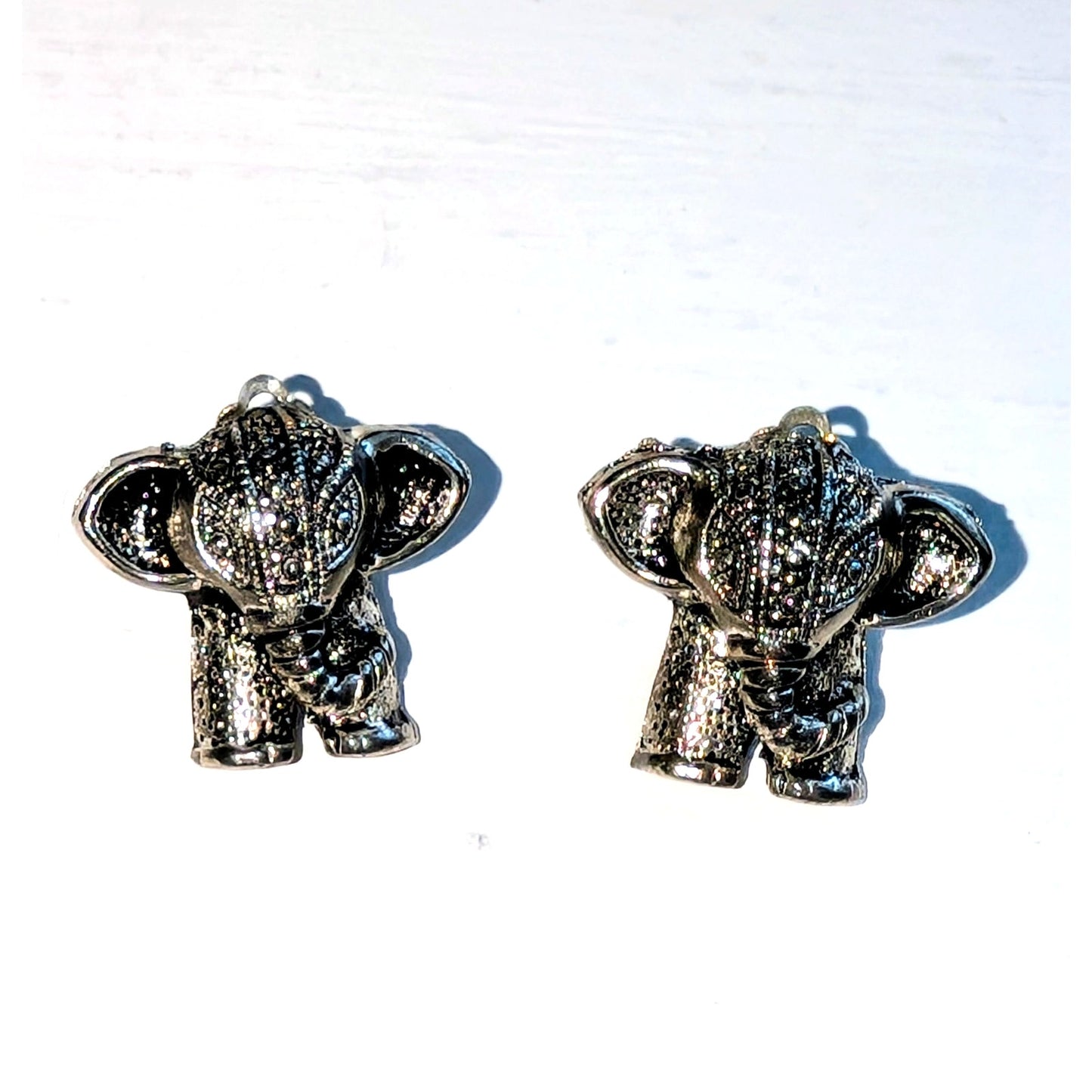 Vintage Clip On Silver Tone Elephant Earrings