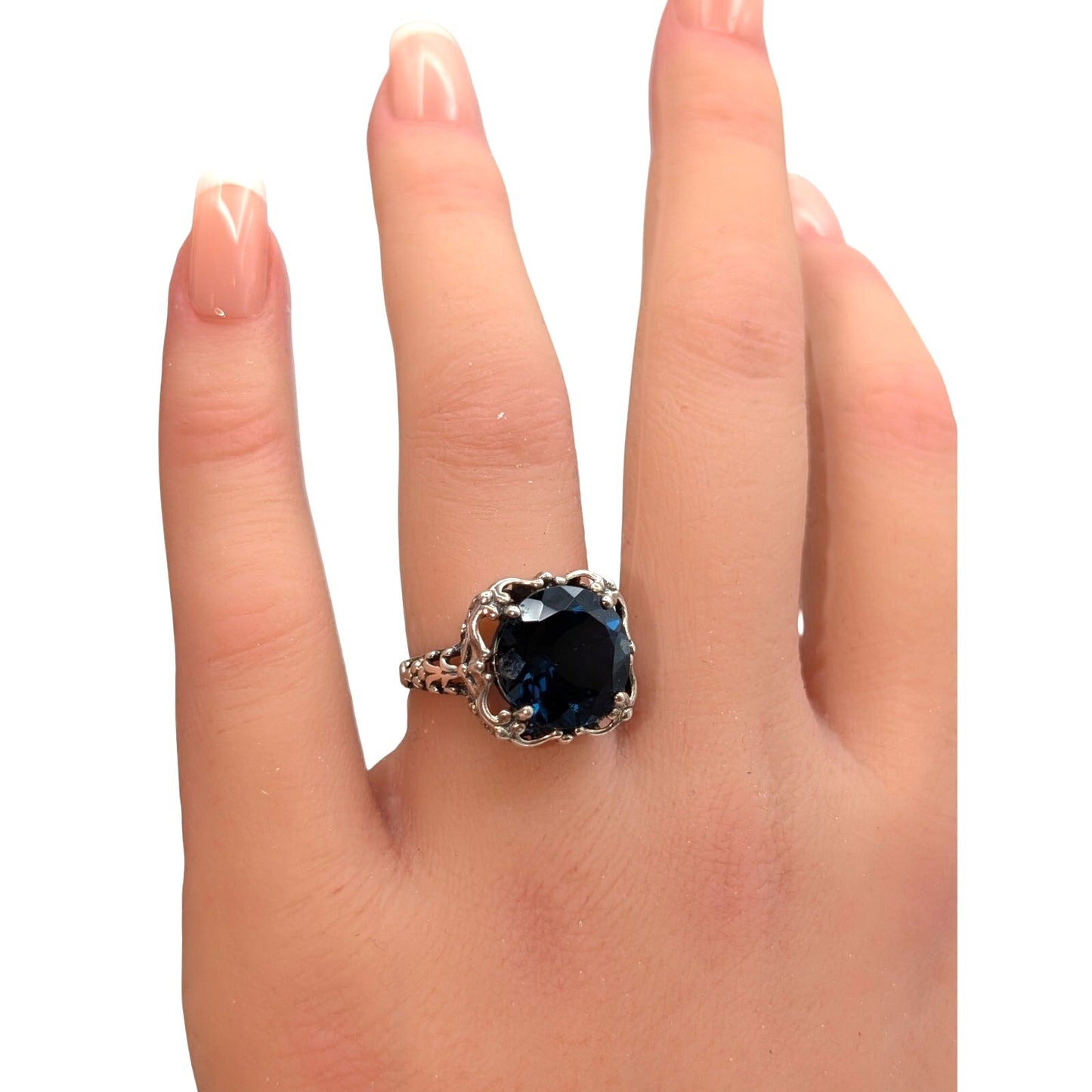London Blue Topaz 925 Sterling Silver Filigree Ring 4.2g Size 5.5
