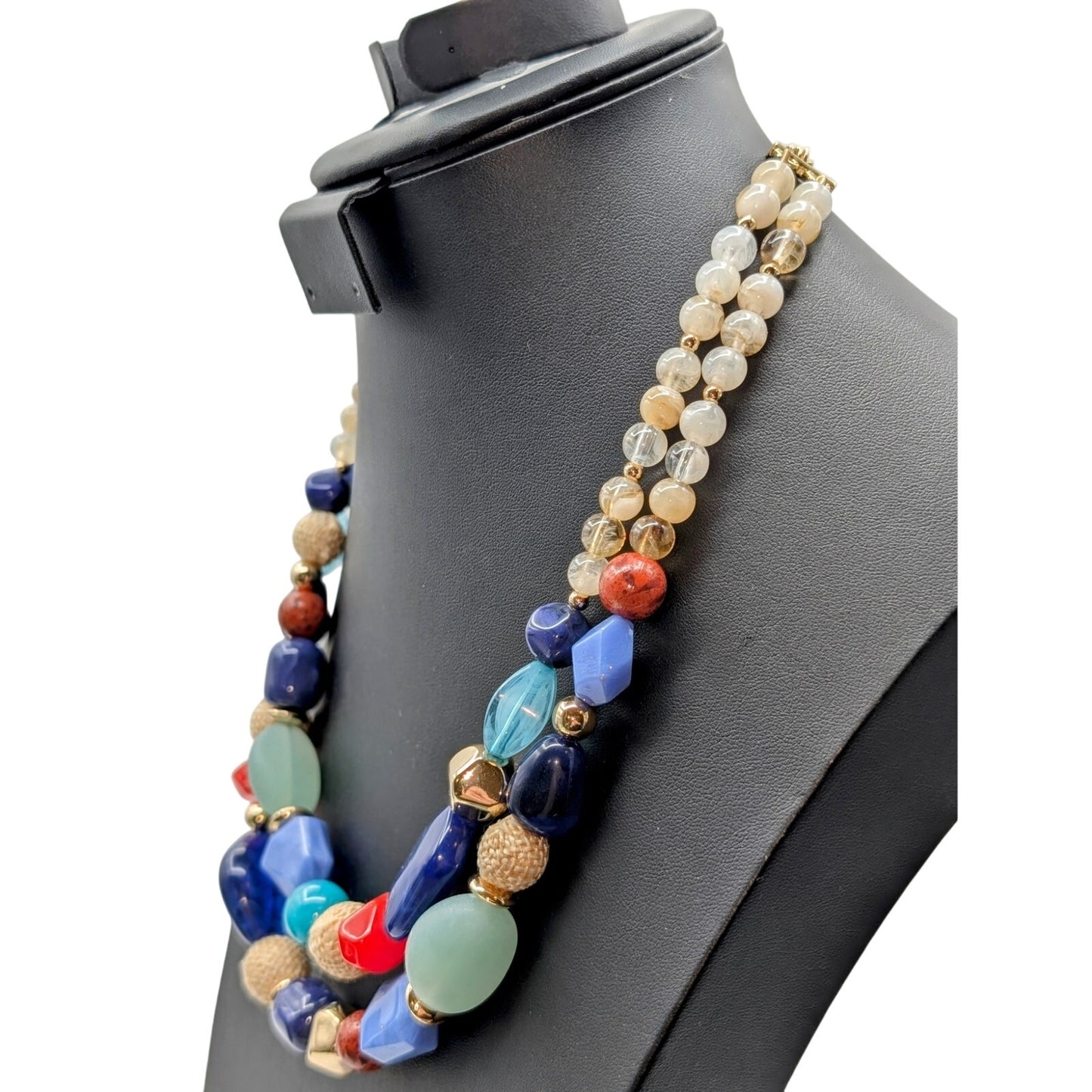 Multi-Colored Acrylic Double Strand Necklace & Two Coordinating Bangle Bracelets