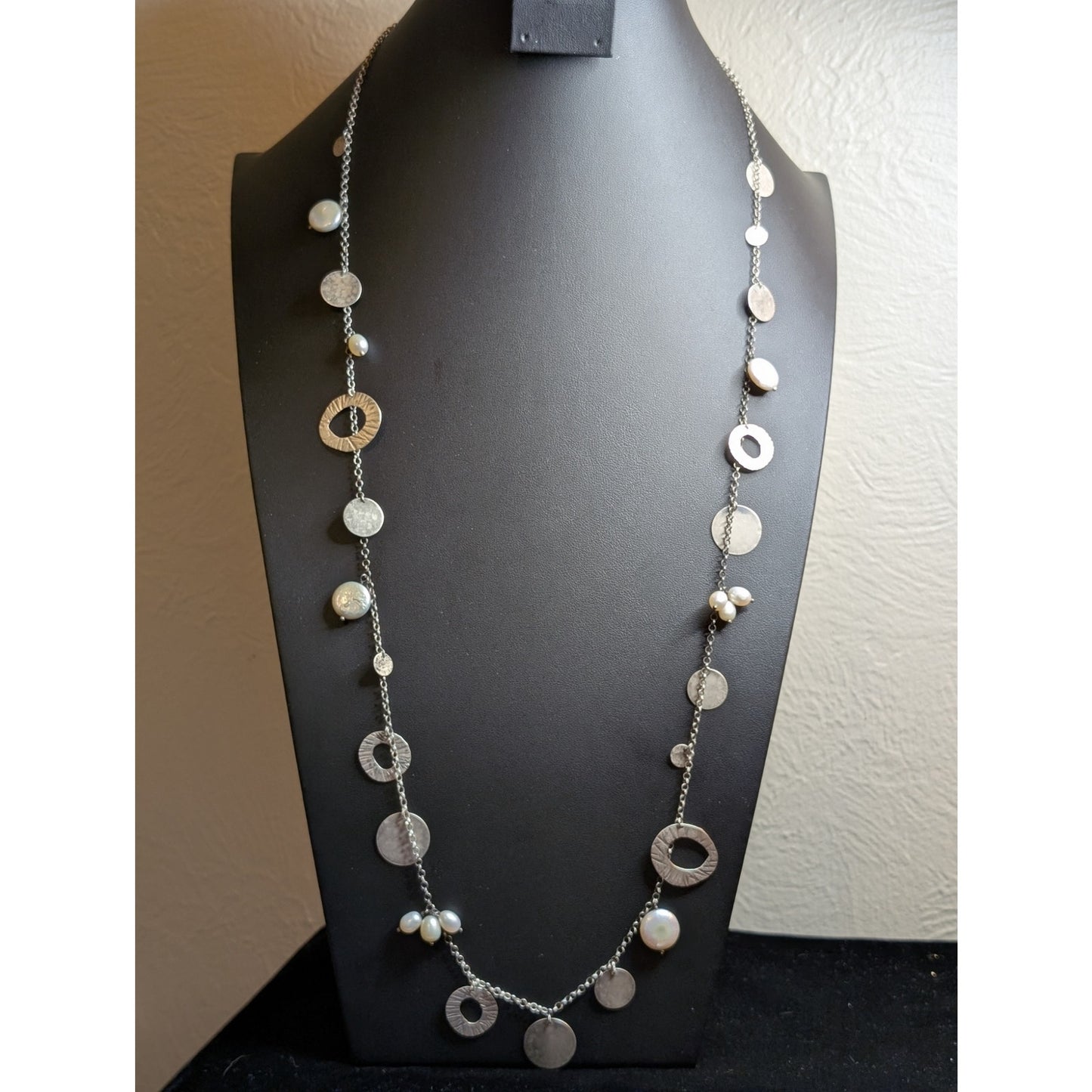 SILPADA Retired Pearl of a Girl Sterling Silver Coin & Pearl Dangle 36" Necklace