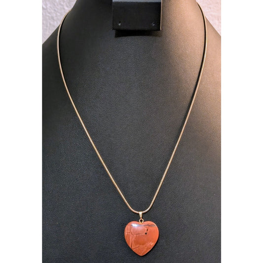 Red Jasper Stone Heart Pendant on Gold Tone Snake Chain Necklace