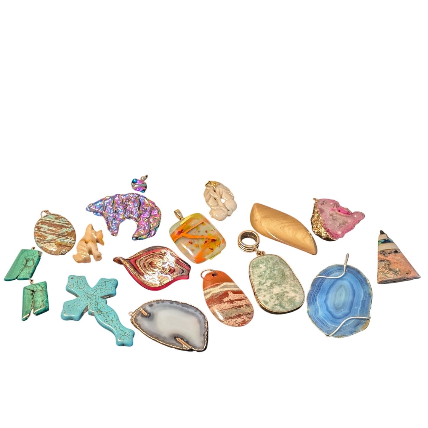 Fifteen Stone/Glass & One Heavy Resin Pendant Lot