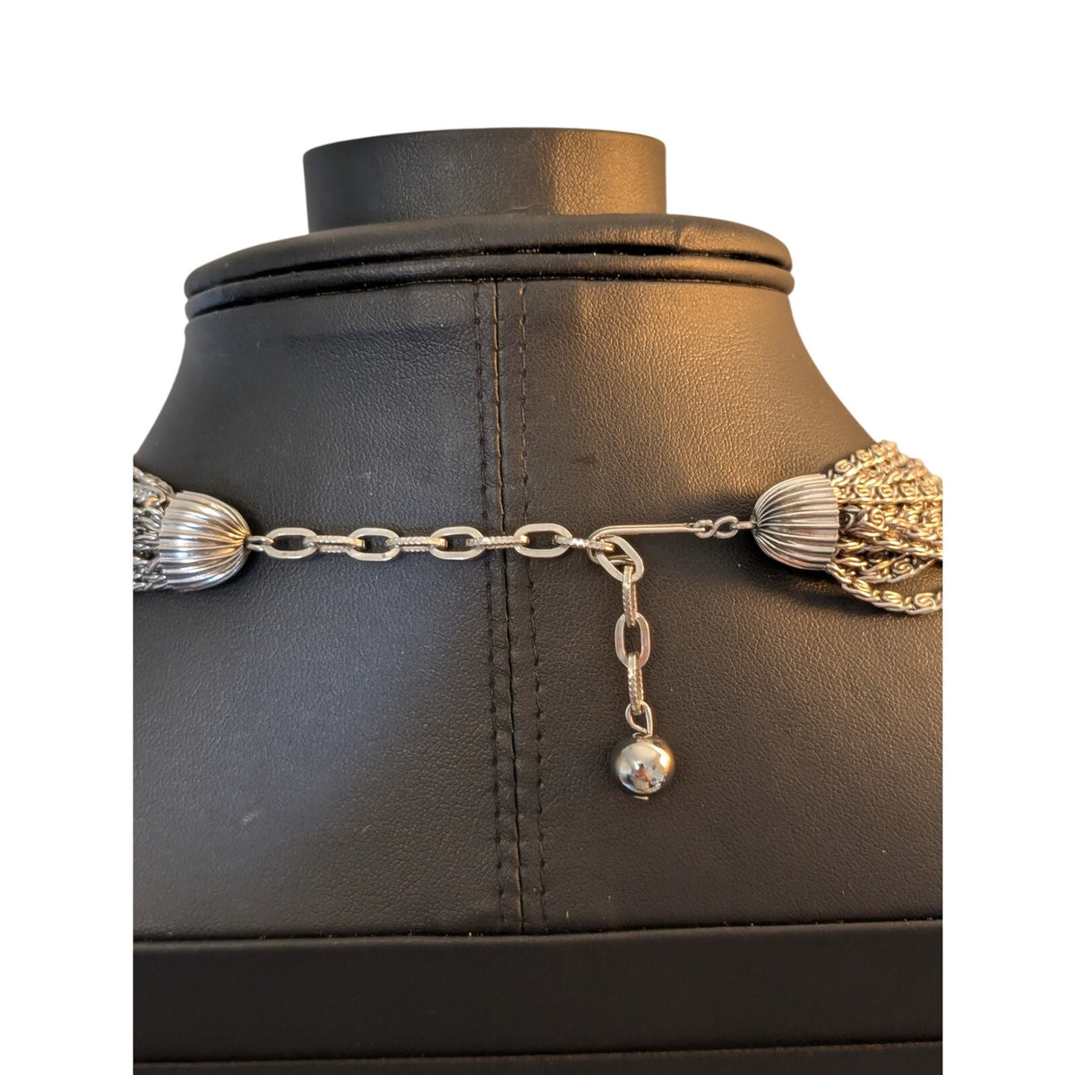 Vintage 15-Strand Silver Tone Chain Choker Necklace w/ Hook Clasp
