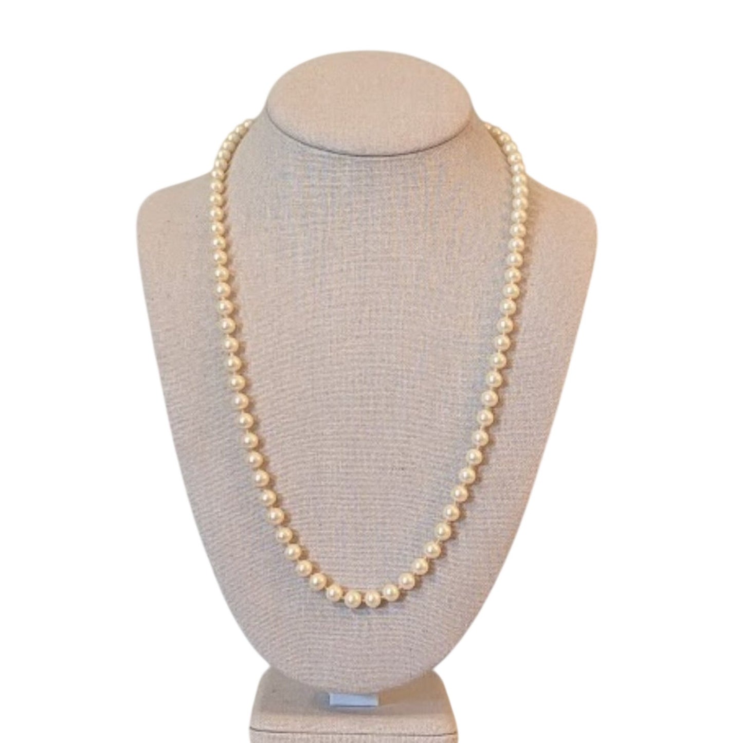 G. Silver Classic Hand Knotted 23" Faux 6mm Glass Pearl Necklace Fishhook Clasp