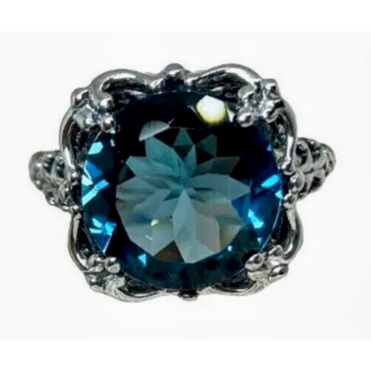 London Blue Topaz 925 Sterling Silver Filigree Ring 4.2g Size 5.5