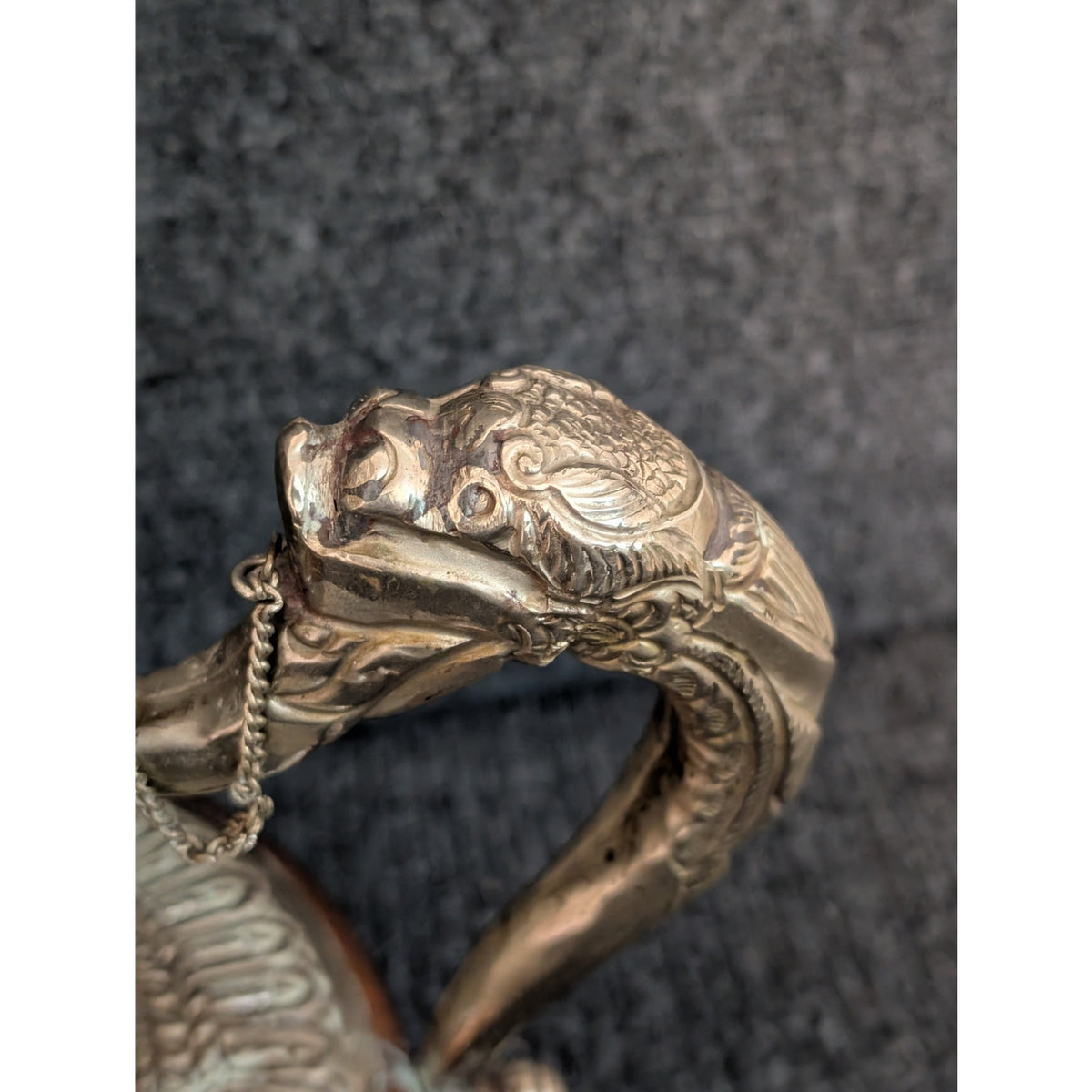 Antique 1900s Tibetan Dragon Tea Pot Ewer Copper With Silver Repose Decoration