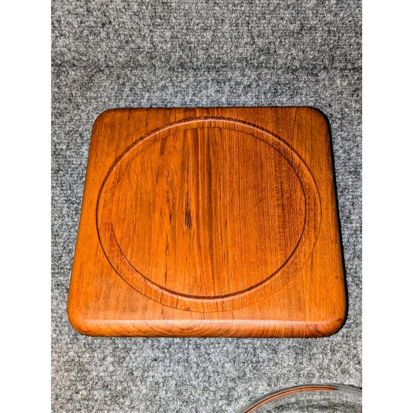 VTG 1970s Square Genuine Teak Wood Charcuterie Board W/ Glass Cloche