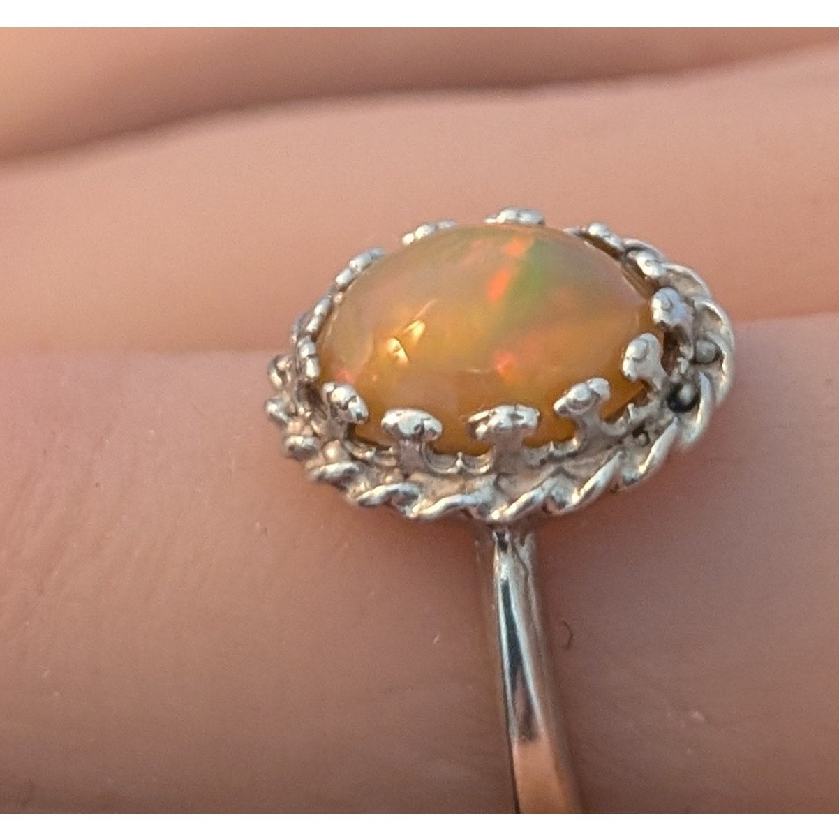 925 Sterling Silver Lab Created Orange Opal Ring Size 5.75