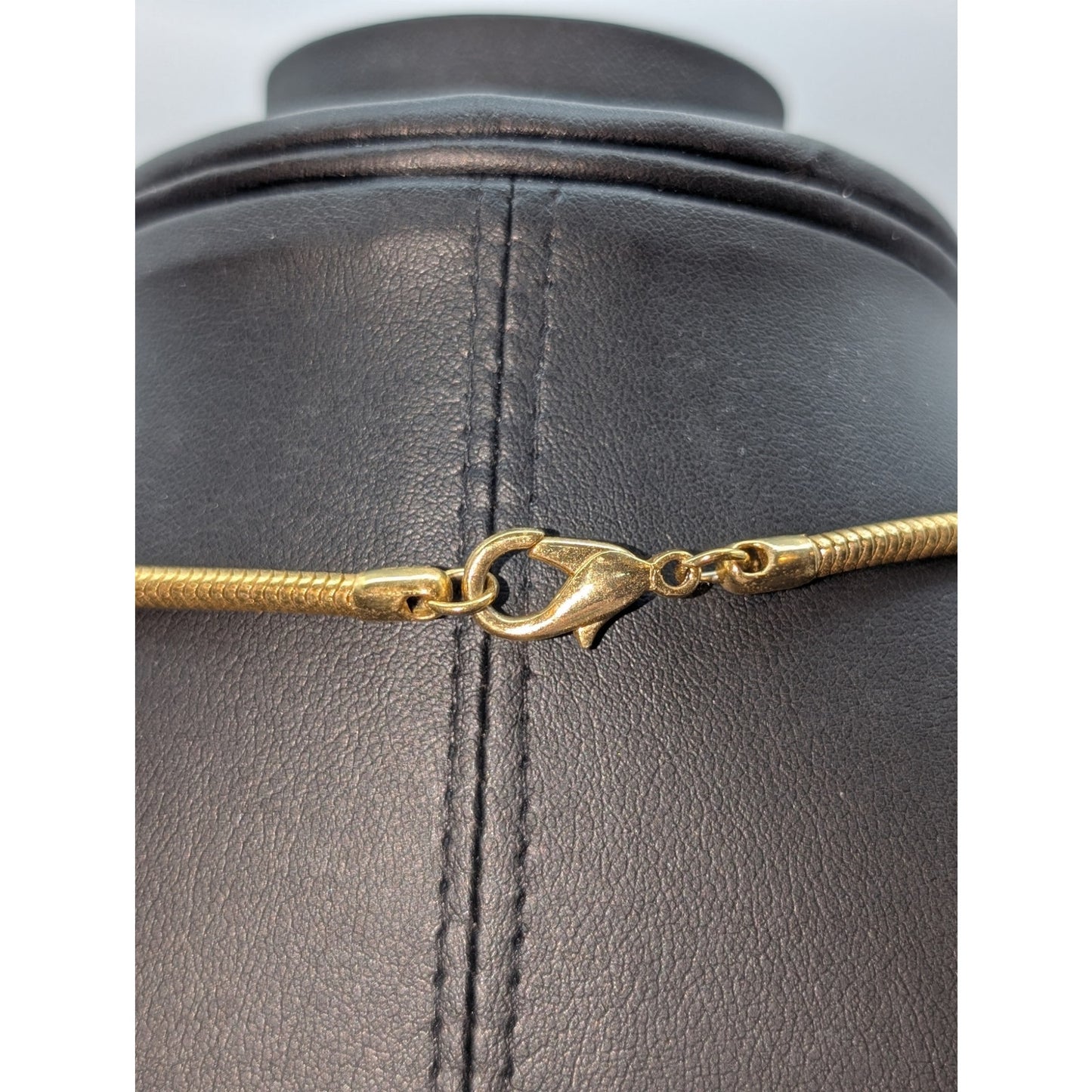 Nautical Navy Enamel Life Preserver Pendant Gold Tone Long Snake Chain Necklace